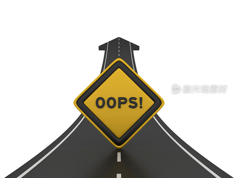 公路箭头与OOPS!道路标志- 3D渲染